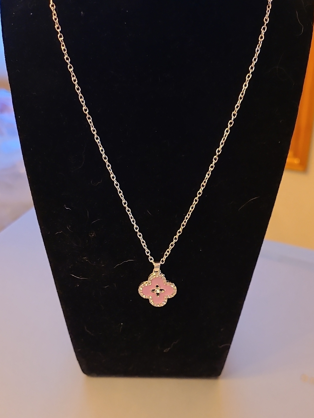 Delicate Pink Clover Pendant Necklace